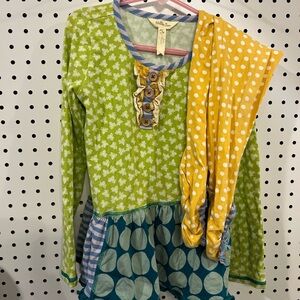 Matilda Jane Green and Blue Dress with Yellow Scarf